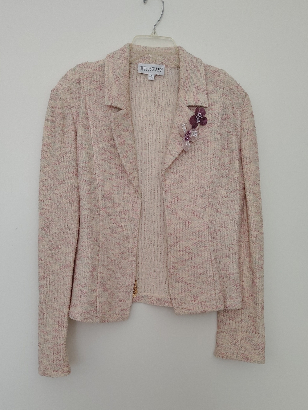St. John Multi-Color Knit Jacket with Floral Pin Size 16